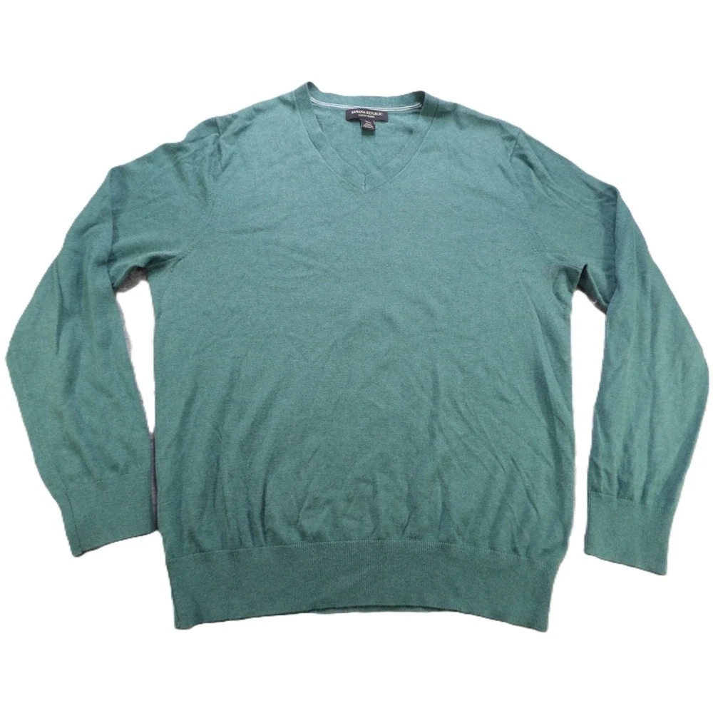 Banana Republic Luxury Blend V-Neck Sweater Silk Blend Men Medium Knitwear Teal